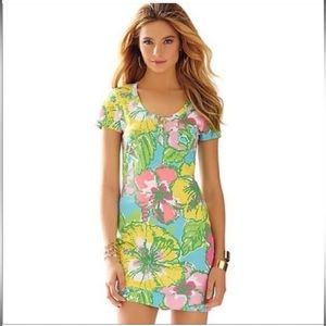 Lily Pulitzer Floral Tshirt Dress Size Small Blue Pink Yellow